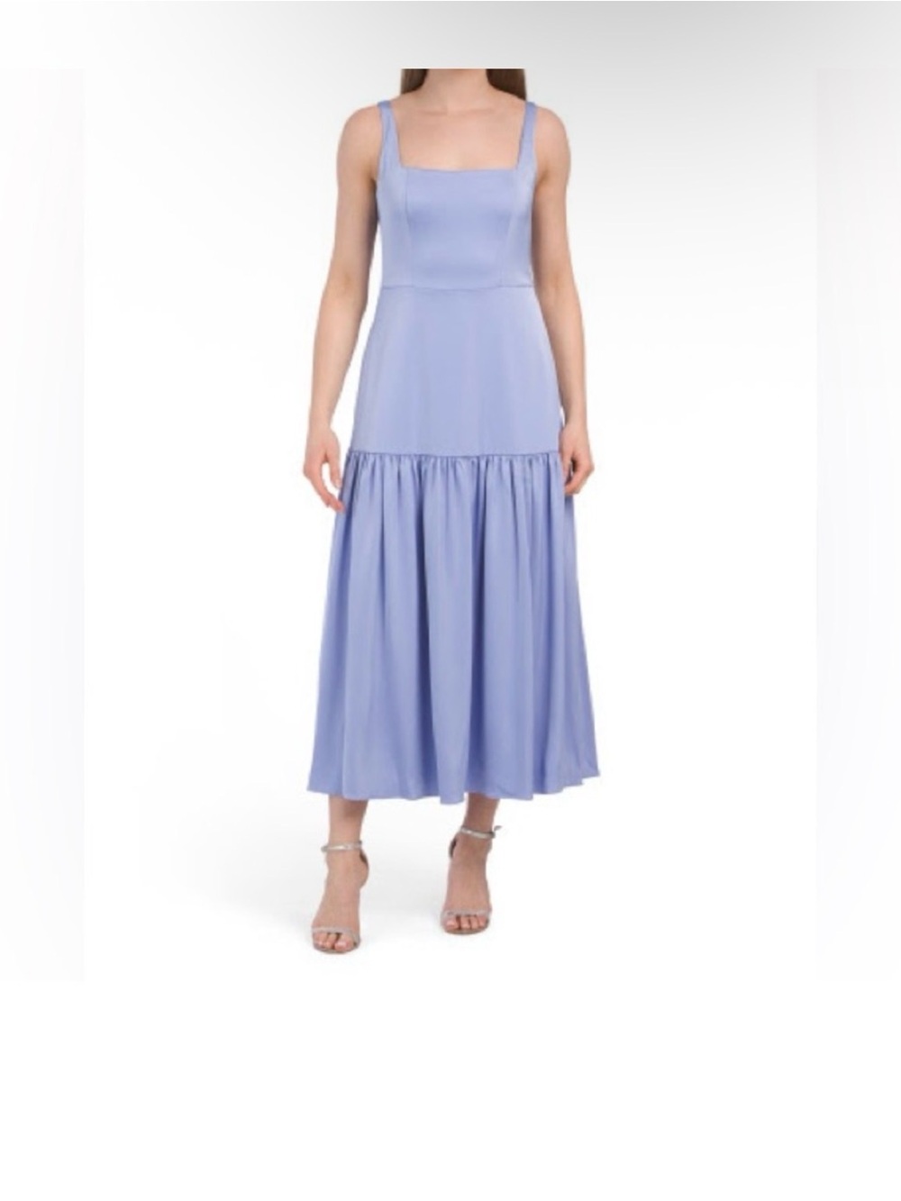 Aidan Mattox SZ 6 Periwinkle Blue Satin Tiered Midi Dress NWT Cocktail MOB GALA
